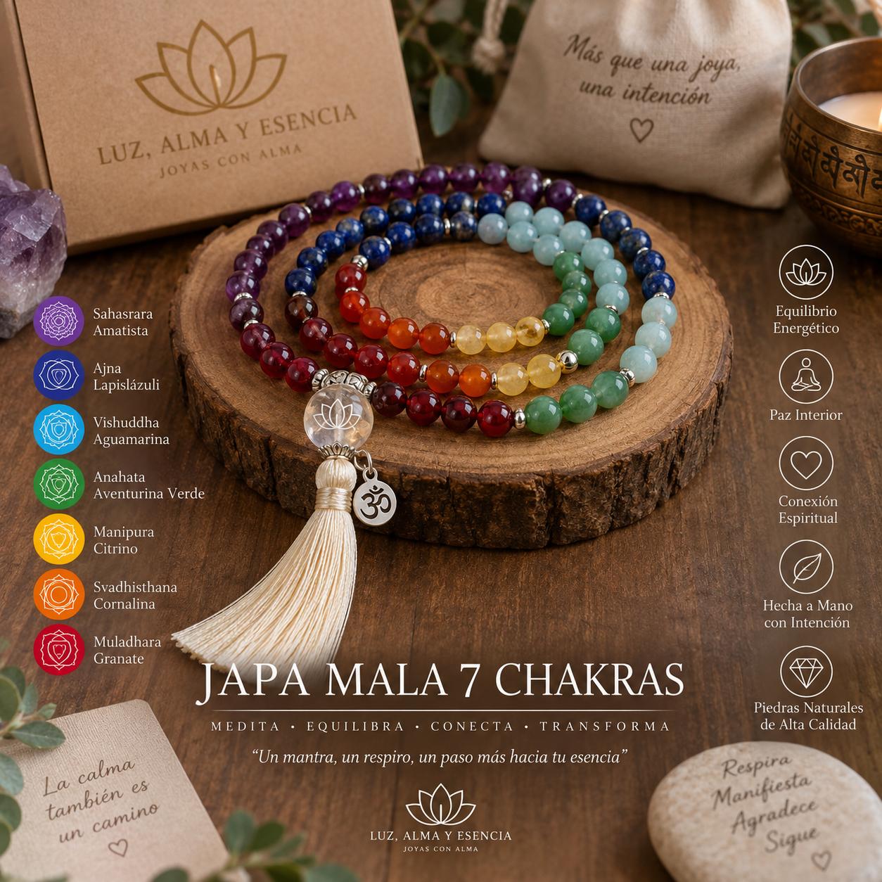 Japa Mala 7 Chakras - 108 cuentas en piedras naturales