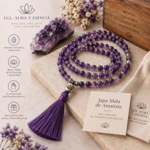 Japa Mala de Amatista - 108 cuentas de piedras naturales